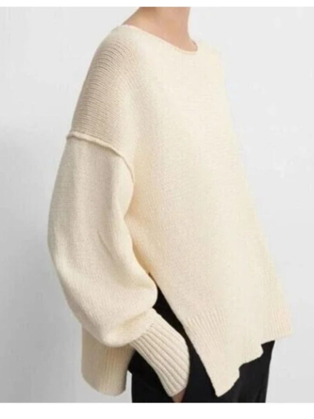 Theory Oversize Chunky Ecru Sweater Pullover with Slits Ivory cotton size small